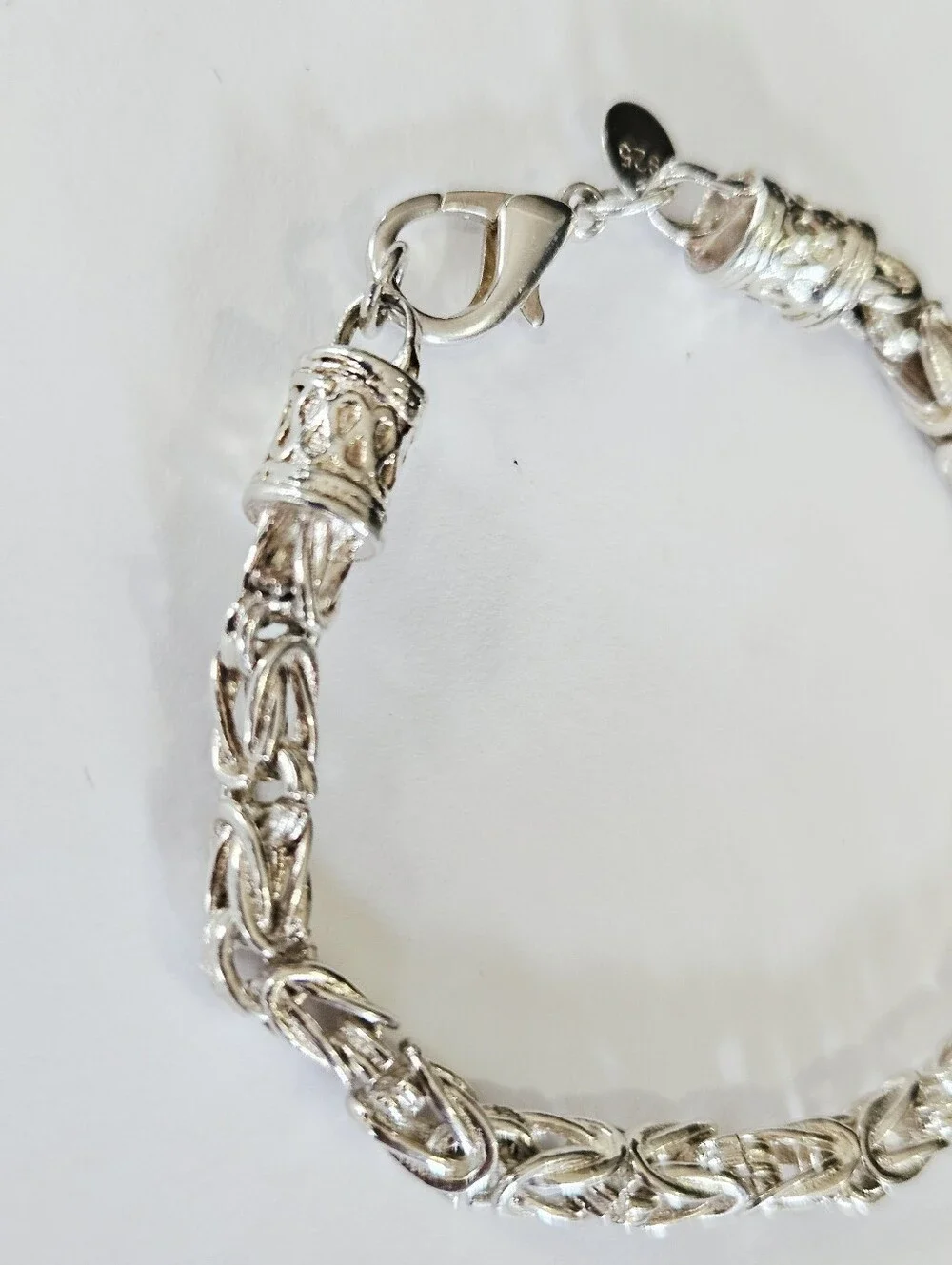 Polished Sterling Silver 925 Viking Byzantine Style Round Linked Chain Bracelet